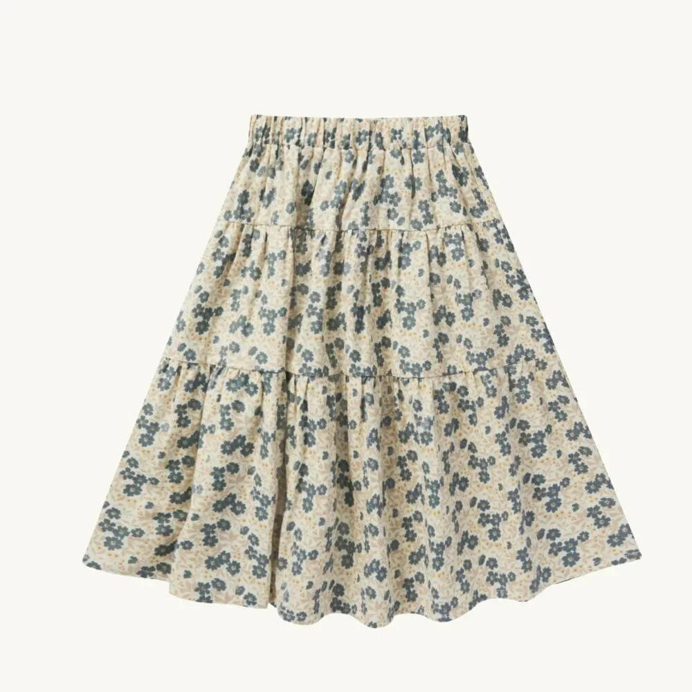 NEW - Rylee + Cru Blue Ditsy Tired Midi Skirt​​​